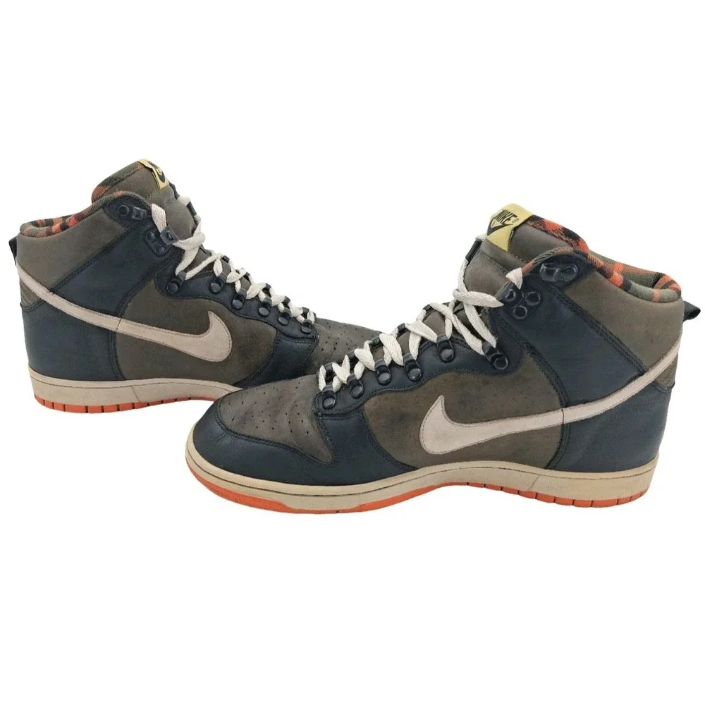 Nike Dunk High Shoes Mens 12 Dark Green Black Plaid Leather Sneakers 314345-321